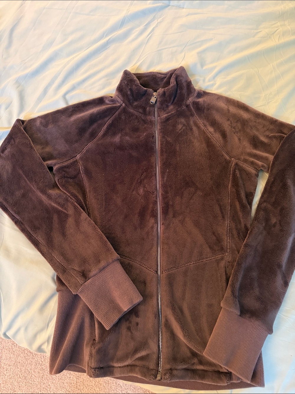 Athleta Plush Full-Zip Jacket in Chocolate Brown size extra small